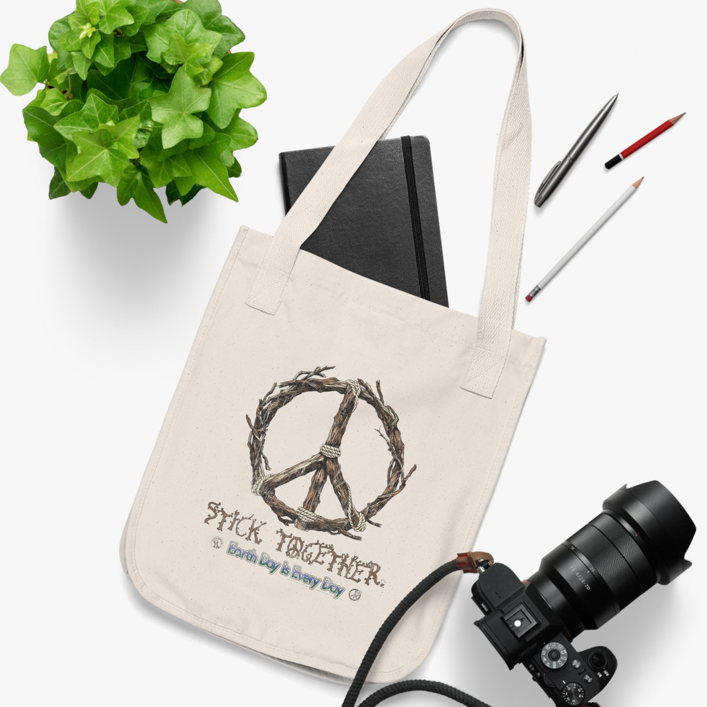 Stick Together Earth Day 2025 Organic Canvas Tote Bag