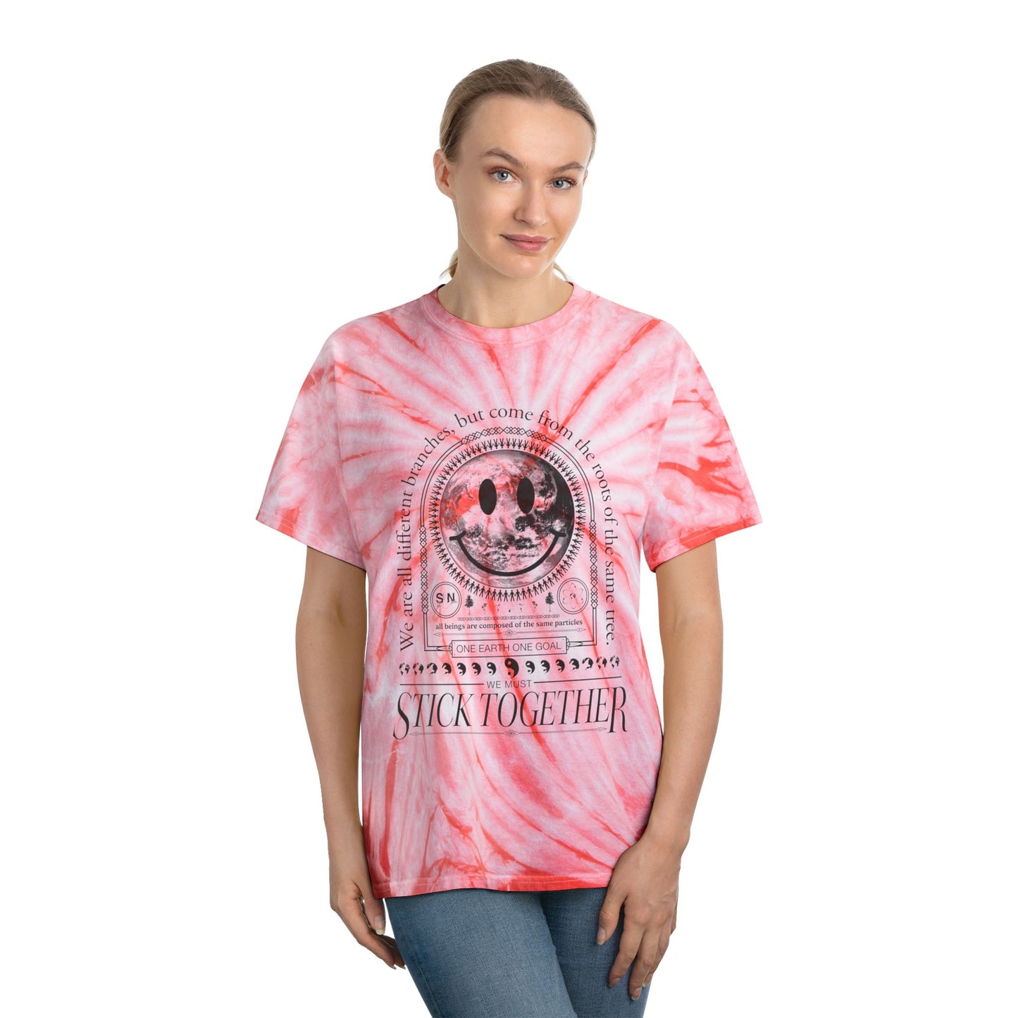 Smiley Face Stick Together - Unisex Tie Dye T-Shirt 2