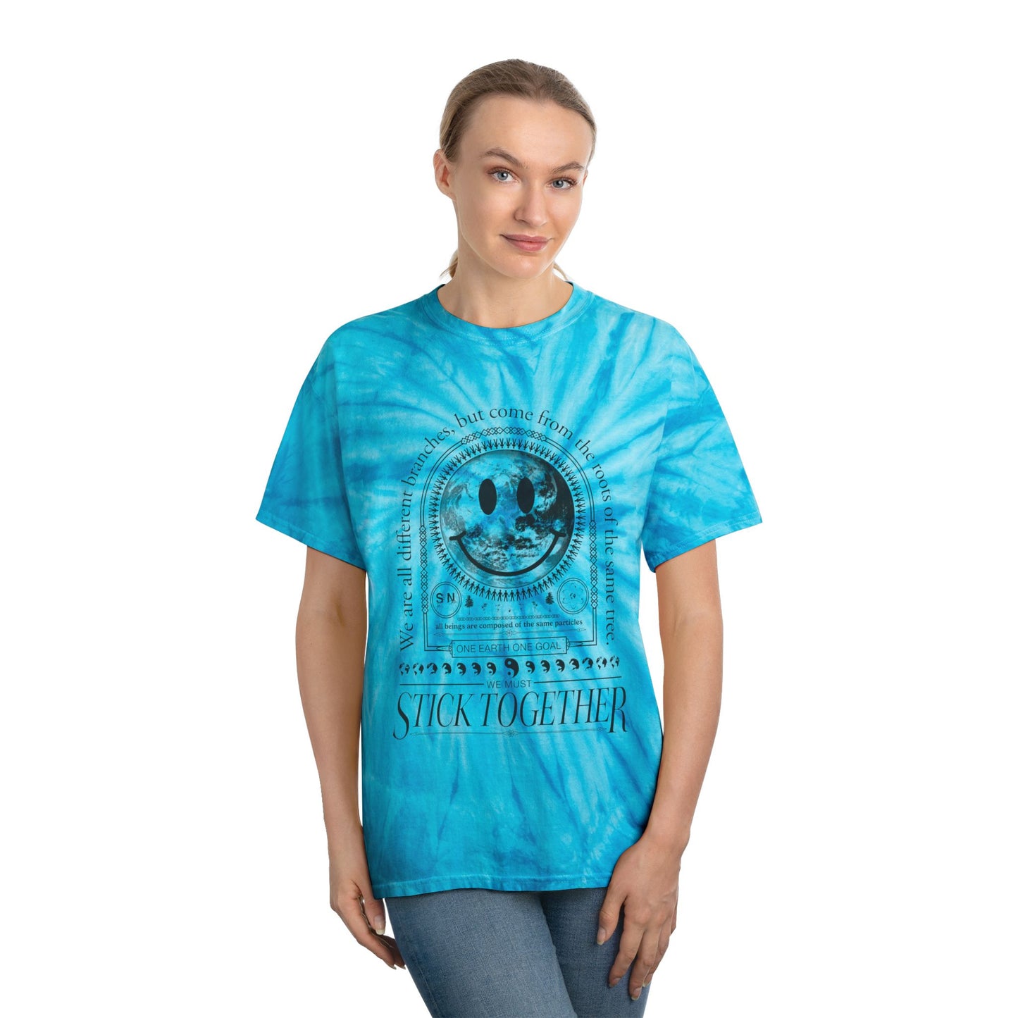 Smiley Face Stick Together - Unisex Tie Dye T-Shirt 2