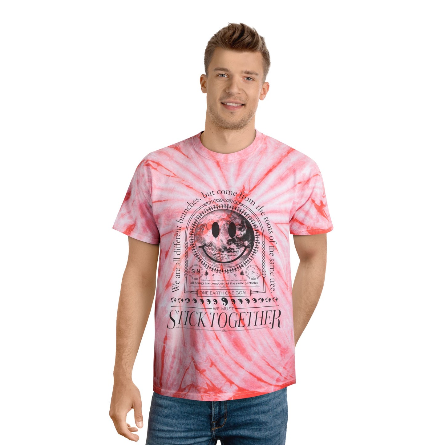 Smiley Face Stick Together - Unisex Tie Dye T-Shirt 2