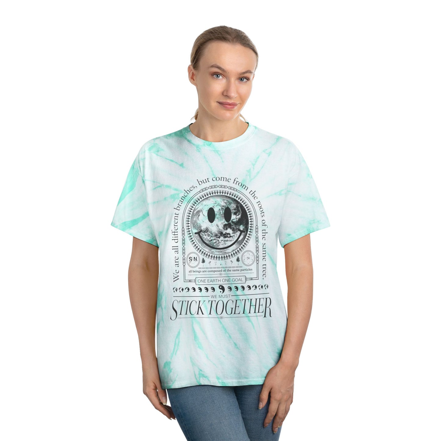 Smiley Face Stick Together - Unisex Tie Dye T-Shirt 2