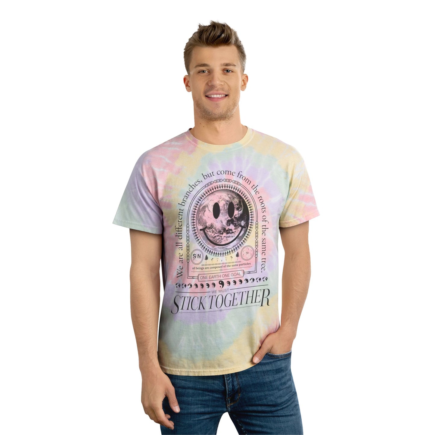 Smiley Face Stick Together Unisex Tie Dye T-Shirt